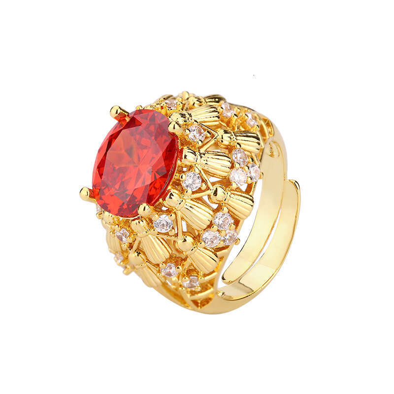Copper Plated Jewelry Ring Pink Pigeon Blood Imitation Red Corundum Zircon Full Diamond Women's 560