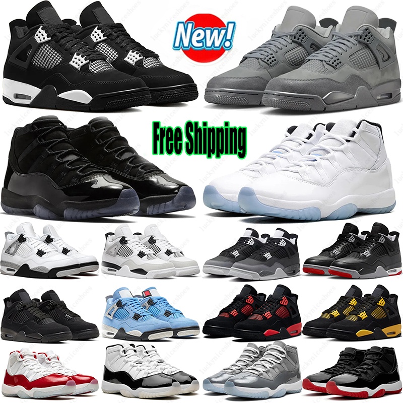Free Shipping 4 11 Basketball Shoes For Men Women Sneakers 4s Black Cats White Thunder Sail Military Blue 11s Bred Cherry Cool Grey Mens Outdoor Sports Trainers shoes