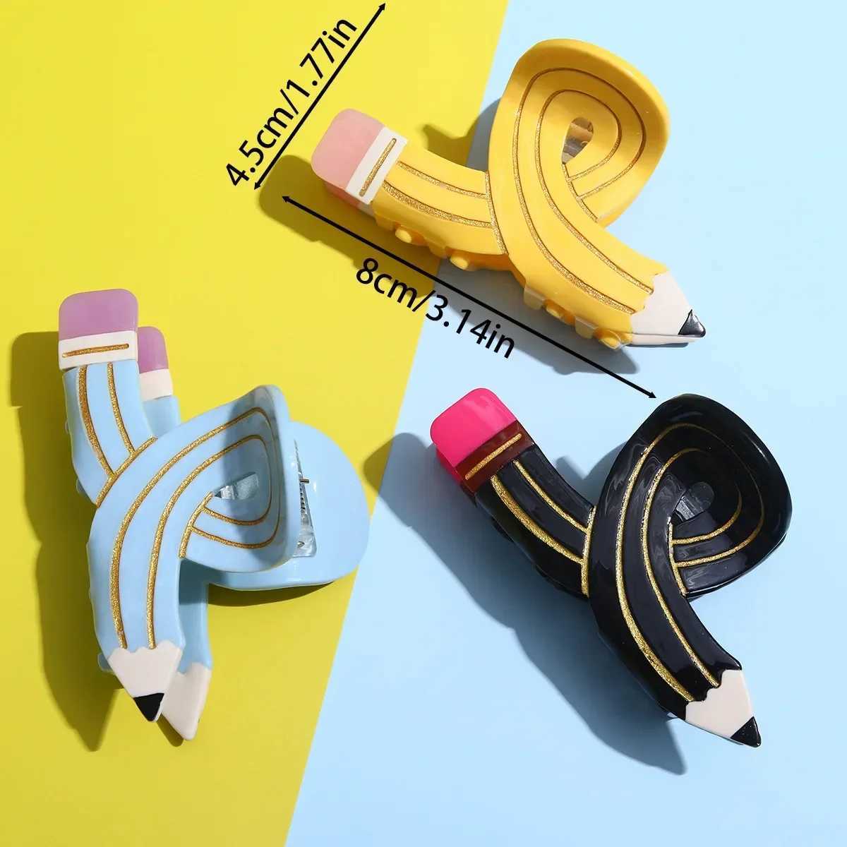 Muweordy New Creative Pencil Hair Claw Acetate Claw Clip Funny Pen Crab Hair Clip Shark Clip Hair Accessories for Woman Girls Z250707