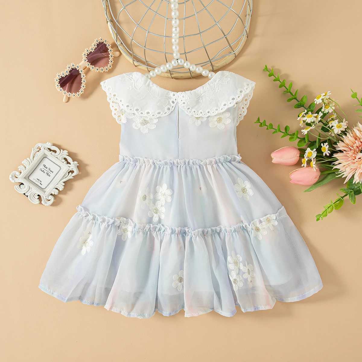 Baby Girl Summer Floral Pattern Tie-Dye Style Doll Neck Gentle Baby Dresses Cute Casual Girls Dress R250707
