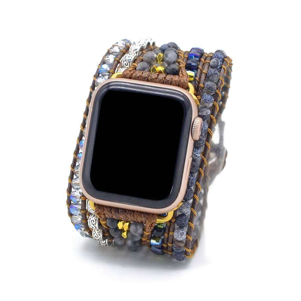 High Quality Black Stone Band Multi Wrap for iWatch 38mm 42mm Wrist Bracelet Smart Watch