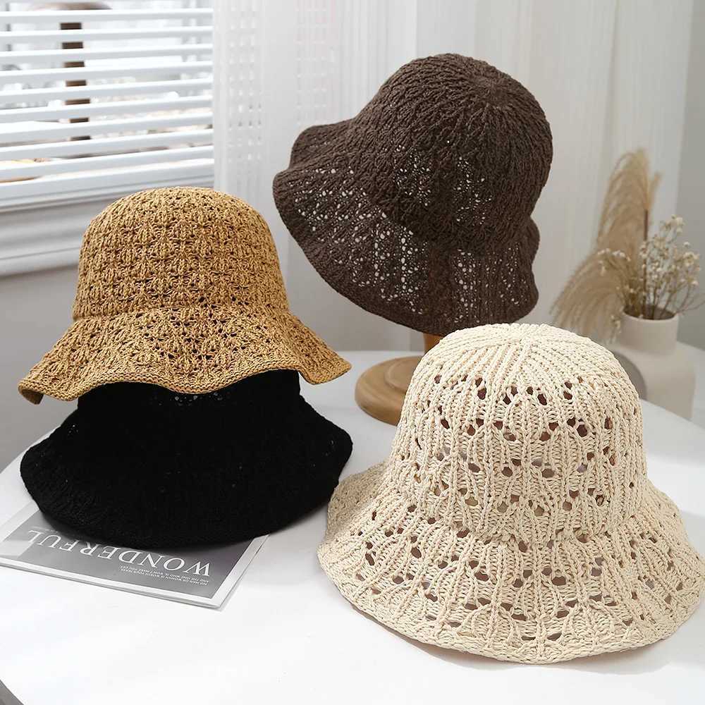 2025 Summer New Hollowed Out Leaf Shaped Design Knitted Fisherman Hat for Women Fashionable Breathable Basin Cap Y250707