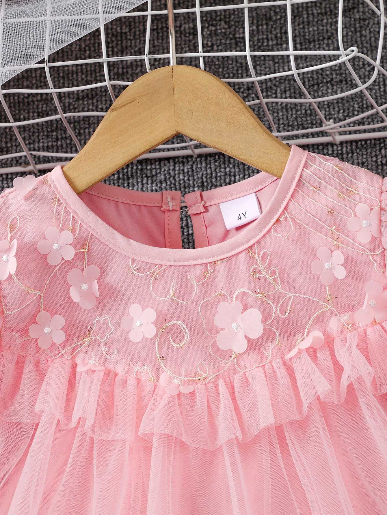 1 high-end flower-embroidered puffy tulle fashionable lady princess dress for girls in summer R250707