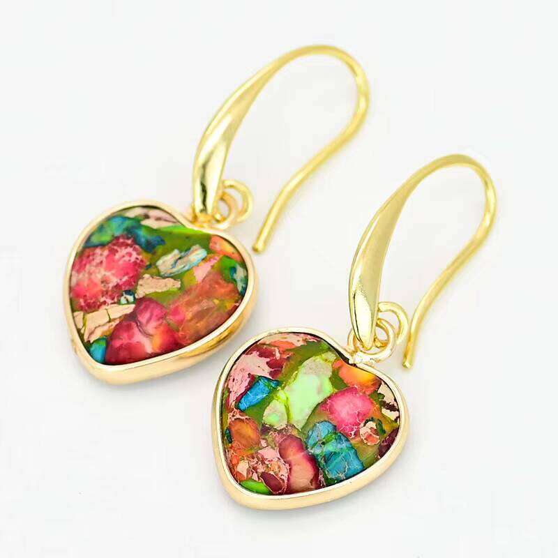 Creative Heart-Shaped Mixed Color Imperial Trendy Natural Stone Earrings