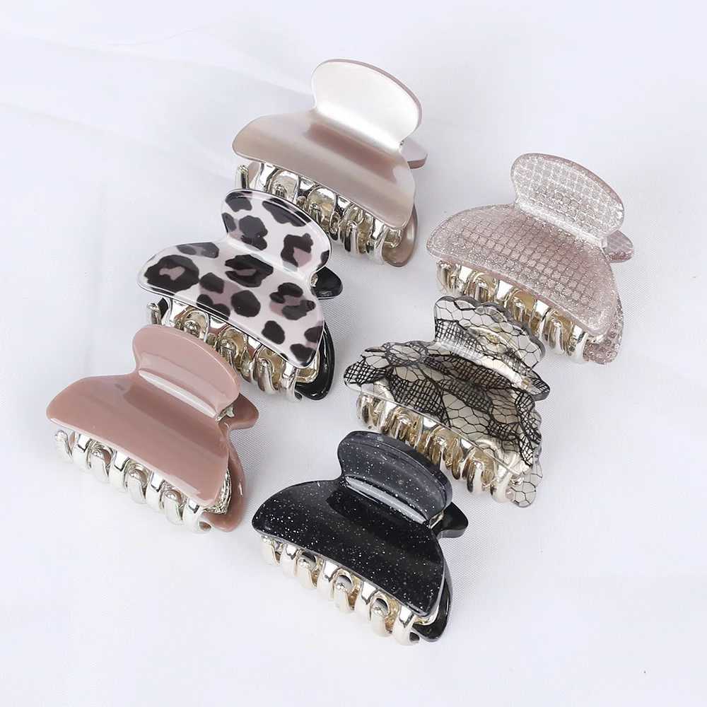 6PCS Acetate Acrylic Small Crab Hair Claw Clips Women Girls Cute Print Leopard Plastic Hair Clamps Barrette Hair Accessories Set Y250707