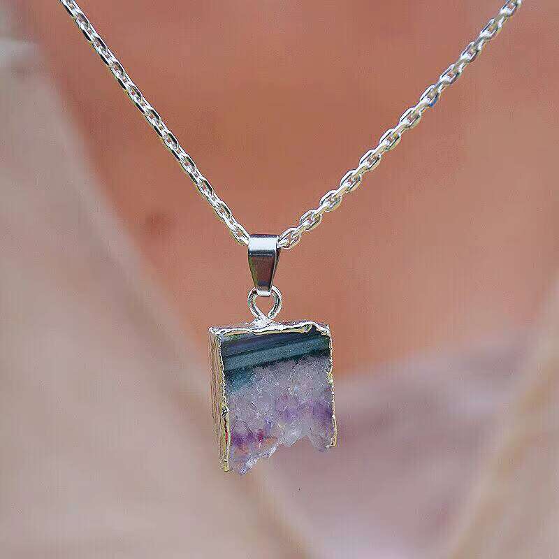 Amethyst Pendant Female Girl High-end Stainless Steel Chain Necklace