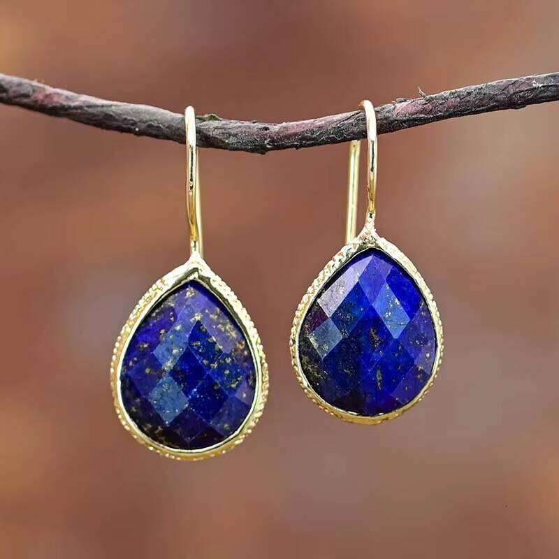 Natural Lapis Lazuli Gold Carved Edge Fashion Simple Earrings Water Drop - Shipped from Factory