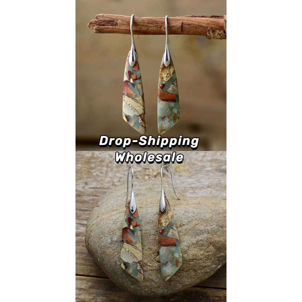 Fashionable Geometric Stone Jasper Earrings Bohemian Style Clearance