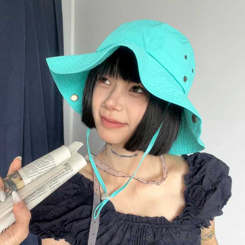 Ins Solid Color Retro Western Cowboy Caps for Women Summer Outdoor Leisure Sunscreen Big Brim Quick-drying Bucket Hats Men Y250707