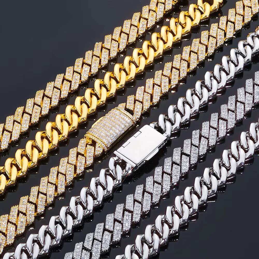 NUOYA 14MM Heavy Cuban Link Chain Necklace Mixed Inlay Baguette Round CZ Prong Set Iced Out Hip Hop Jewelry