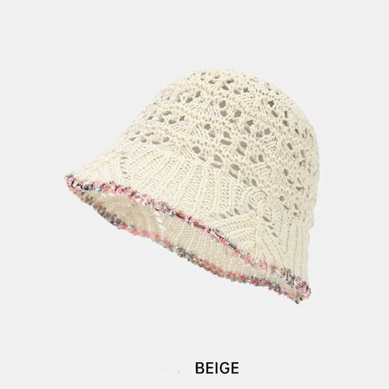 2024 New Hollow Woven Dome Lace Basin Cap Spring and Summer Leisure Fisherman Hat Outdoor Sun Visor Luxury Bucket Hat Y250707
