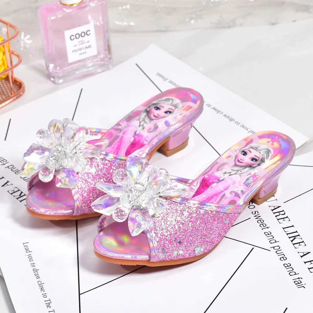 Frozen Princess Elsa Shoes Slippers Girls High Heels Mules Fashion Crystal Shoes Children Summer Sandals Size 26-37 z2507085TZU