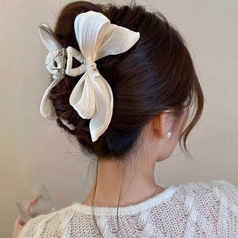 Mesh Bow Hair Clip for Woman Elegant Temperament Large Shark Clip Fashion Girl Ponytail Hair Clamp Z250707