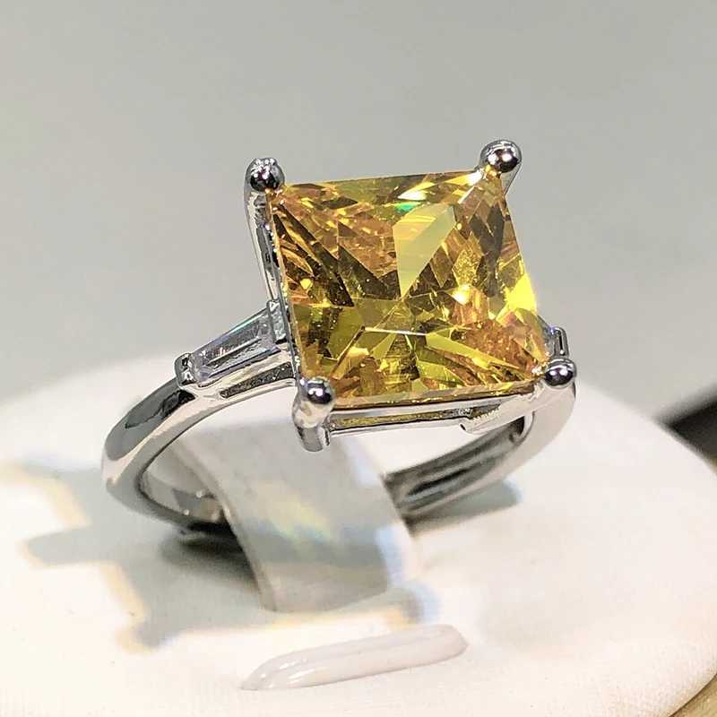 925 Silver Cute Female Yellow Stone Ring Silver Color Wedding Jewelry Crystal Promise Engagement Rings For Women XJ250707