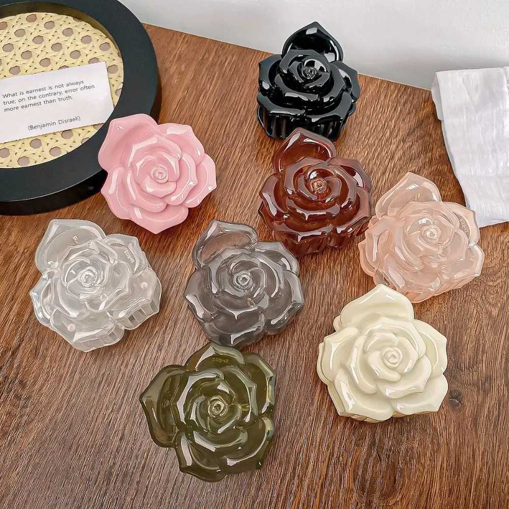 Transparent Retro Rose Hair Claw Ponytail Hairpin Fashion Design Acrylic Hair Claw Shark Clamp Hair Accessories Flower Hair Clip Y250707