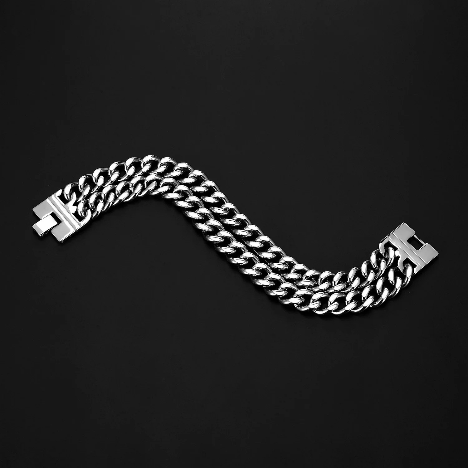 Punk Stainless Steel Double Curb Cuban Link Bracelet For Men 24mm Thick Gold Color Chain Hip Hop Jewelry Mens Gift 250707