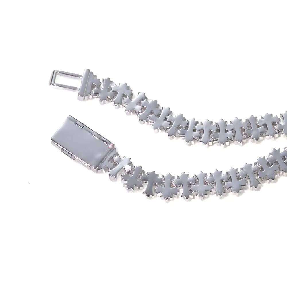 Nuoya 8MM Iced Out Bling Cross Design Sier Plated Link Chain Fashion for Men and Women Fine Jewelry Chains Bracelet