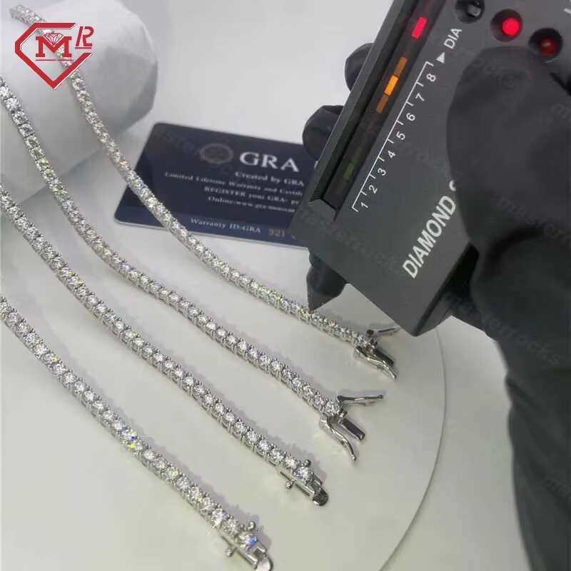 3mm Wholesale Tennis Chain Hip Hop Vvs Mossinate High Quality 925 Silver Iced Out Tennis Chain Moissanite