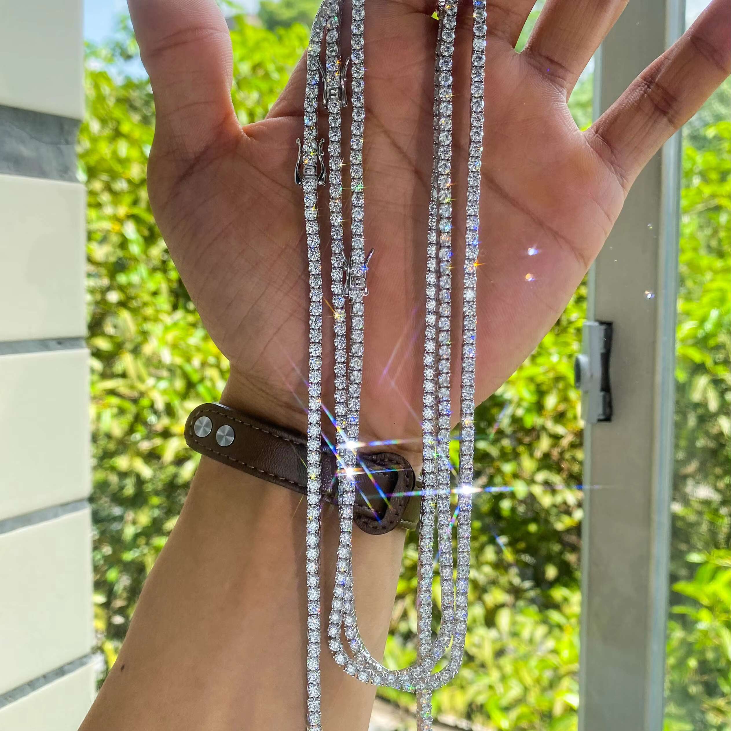 Lowest price hand inlay 3mm 4mm 5mm 6mm tennis moissanite vvs1 necklace sterling silver tennis chain for men and women daily wear
