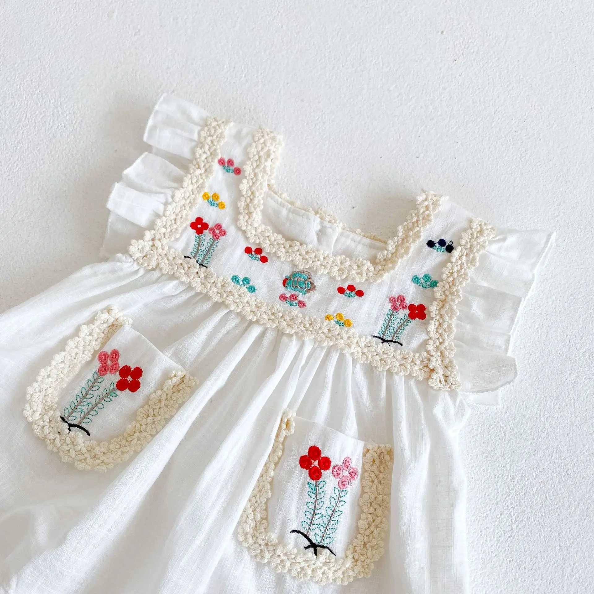 Summer new baby clothes for 0-3 years old baby girl dress exquisite flower embroidery short-sleeved dress A-line skirt R250707
