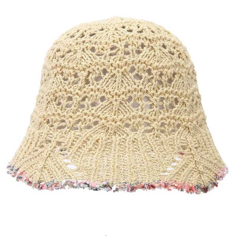 2024 New Hollow Woven Dome Lace Basin Cap Spring and Summer Leisure Fisherman Hat Outdoor Sun Visor Luxury Bucket Hat Y250707