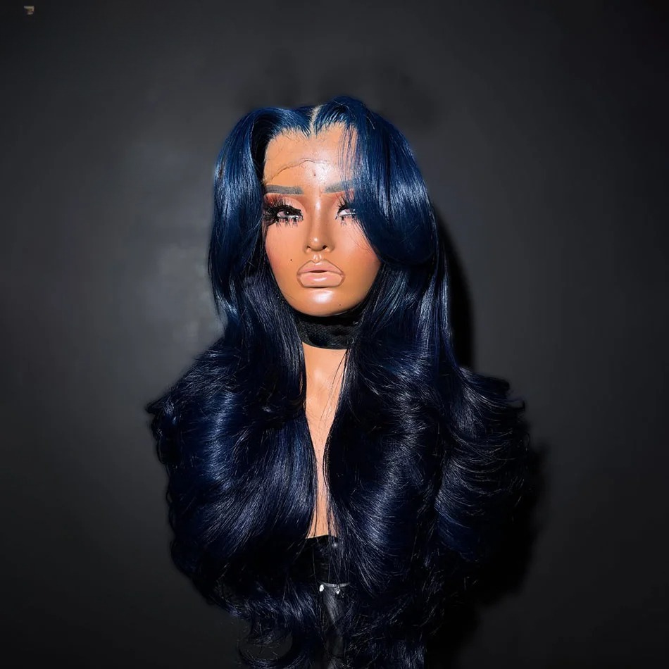 Midnight Blue Lace Front Wig Human Hair 13x4 Ready Go Body Wave Lace Frontal Wig PrePlucked Lace Closure Wig Synthetic For Women