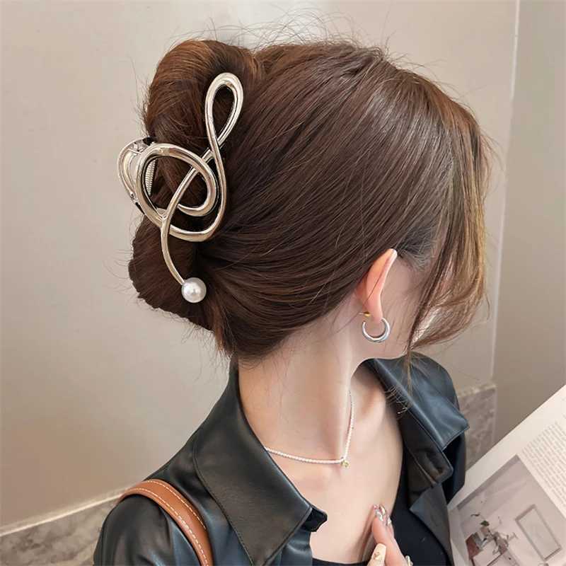 New Notes Metal Pearl Hair Claw Elegant Shark Clip Girls Ponytail Claw Clip 2023 New Hair Accessories Headwear Gift Z250707