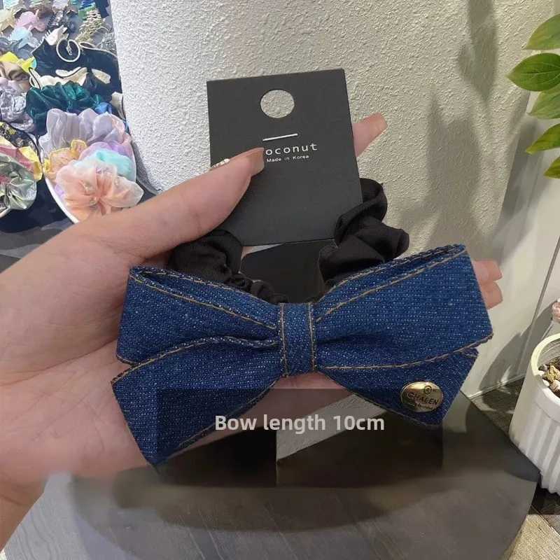 Korean fashionable denim bow grab clip new high-end hairpin large shark clip headdress on the back of the head Z250707