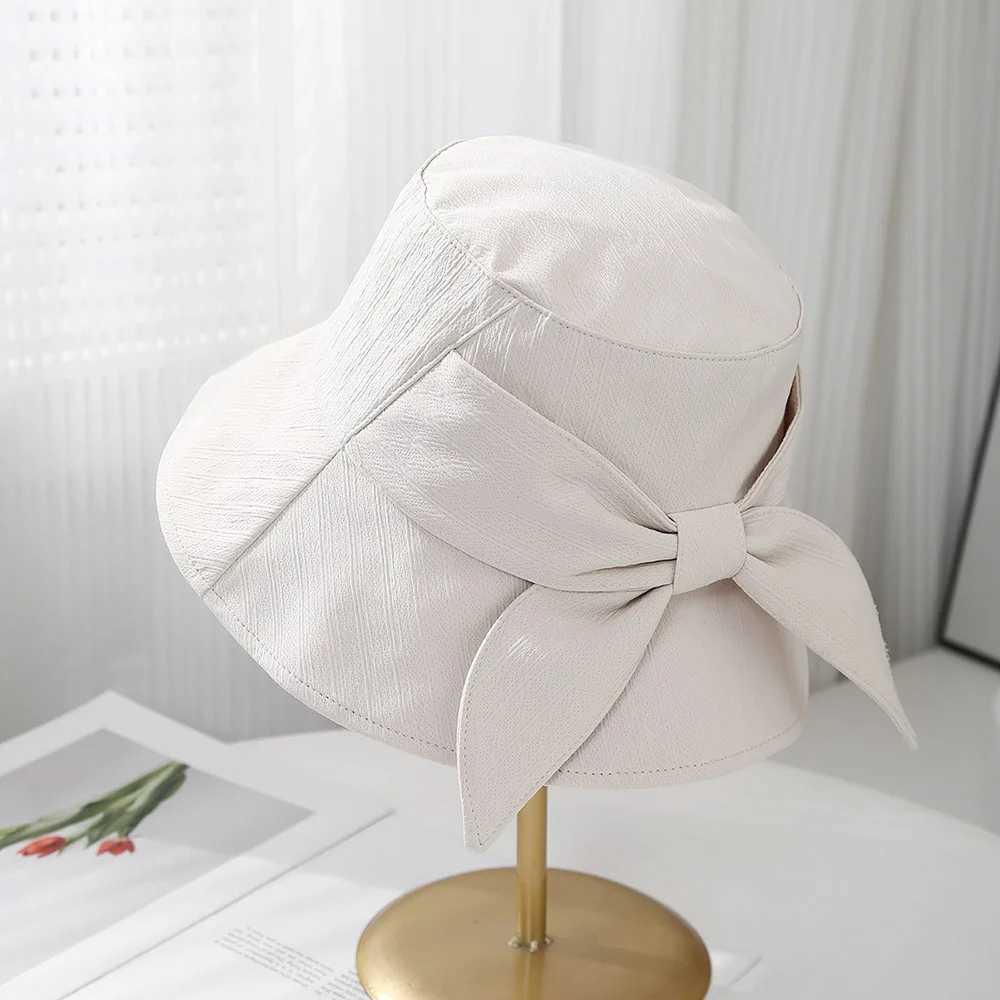 2025 New Womens Bucket Hat with Big Bow Spring Summer Hats for Women Korean Style Fashion Simple Fisherman Cap Travel Sunscreen Y250707