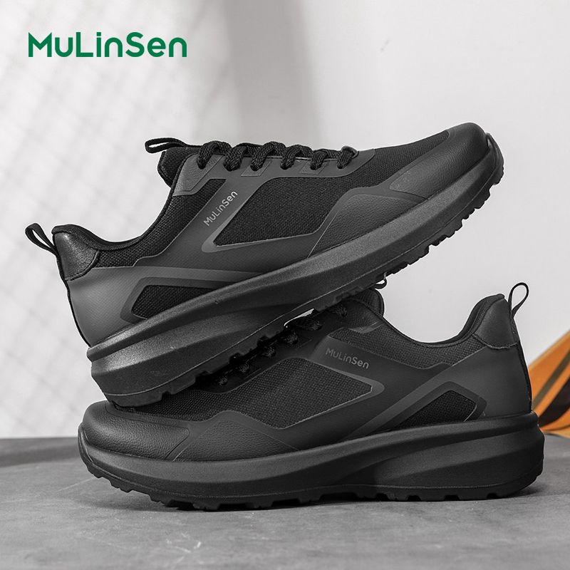 Mulinsen men's shoes spring and summer thin breathable men's mesh sports shoes 2025 new black casual shock-absorbing running shoes