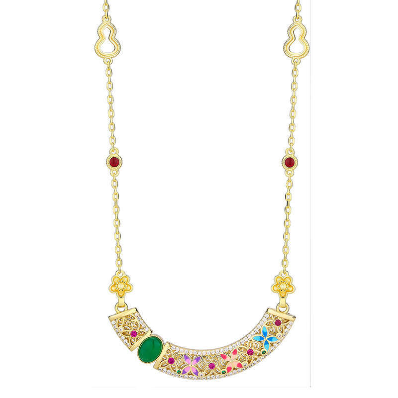 Autumn Winter New Necklace Jewelry Inlaid With Colorful Dias Enamel Craft Copper Gold Plated Women's Fashion Versatile 00E