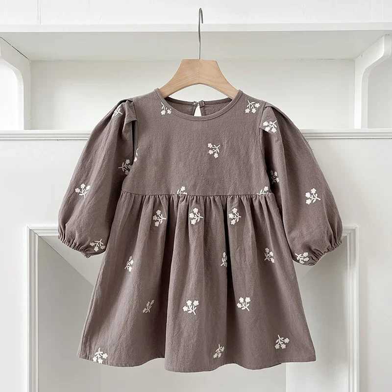 2-7 Years Casual New Flower Girl Dresses Kids Girls Dress Floral Kids Clothes Autumn Cotton Embroidery Baby Girl Princess Dress R250707