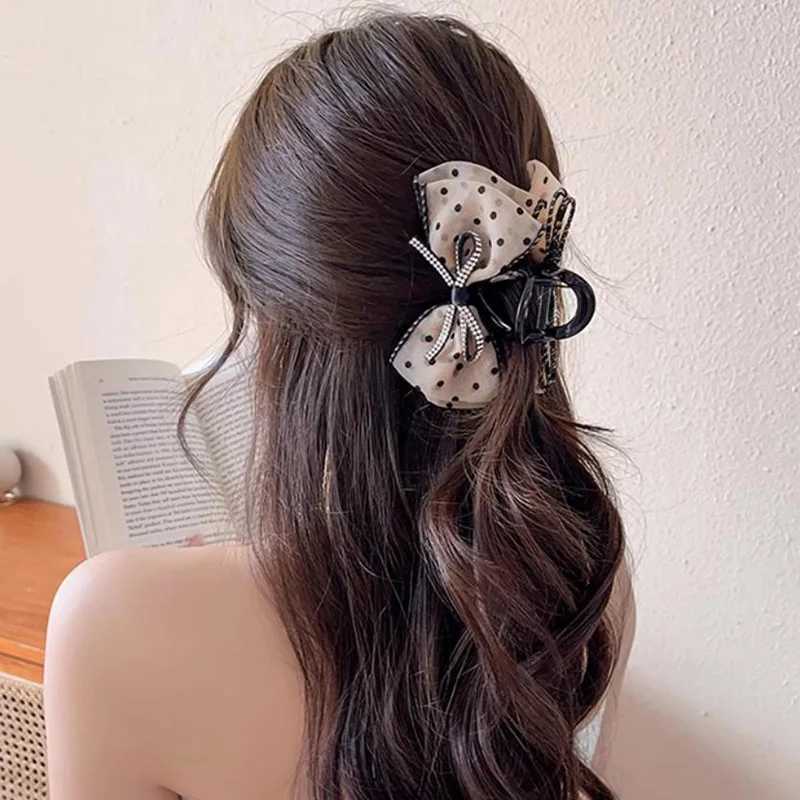 Elegant Rhinestones Chiffon Dot Bow Hair Claw For Women Girls Sweet Hair Ornament Hair Clips Hairpin Fashion Hair Accessories Z250707
