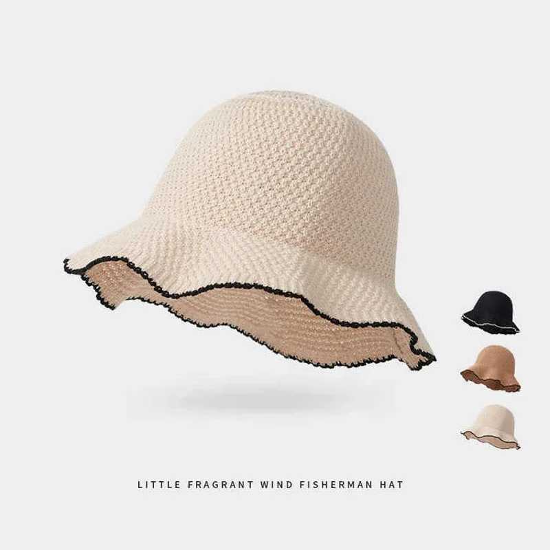 Japanese Lace Fisherman Hat Womens Summer Sunshade Basin Hat Korean Version Fashionable And Versatile Thin Knit Bucket Hat Y250707