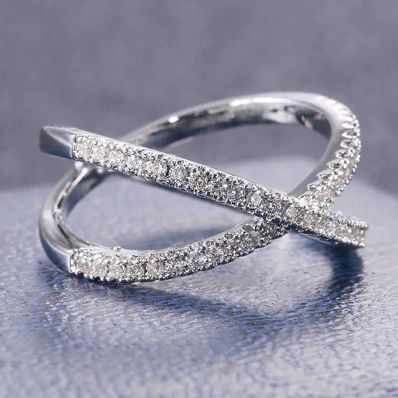 925 Sterling Silver Luxury Cross X Shape Women Engagement Ring Full Paved CZ Stone Elegant Simple Female Jewelry XJ250707