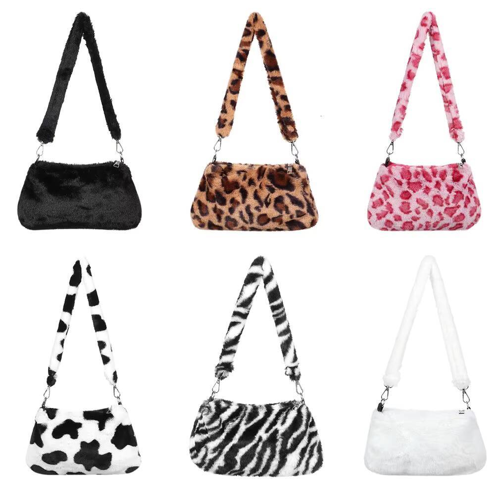 New Womens Casual Animal Print Leopard Plush Lady Shoulder Underarm Female Messenger Bag Crossbody Bags ddmynov