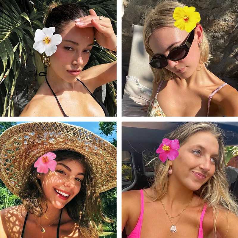 6PCS/3PCS Hawaiian-style Hibiscus Hair Clips Artificial Flower Headwear Suitable for Seaside Vacations Party Decorations Y250707