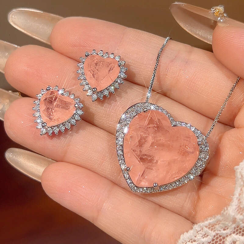 S Sier Needle Emerald Morganite Necklace And Earrings Jewelry Set Wedding Evening Party Accessories For Women 1E4