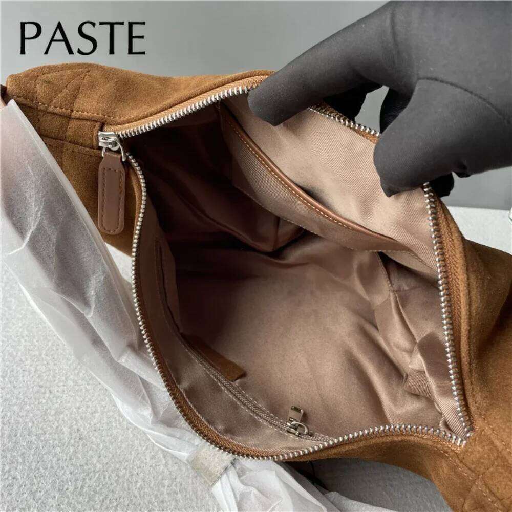 Design New Winter Russia Style Camel Deep Red Armpit Underarm Shoulder Matting Suede Cow Leather Female Crossbody Brand Bag
