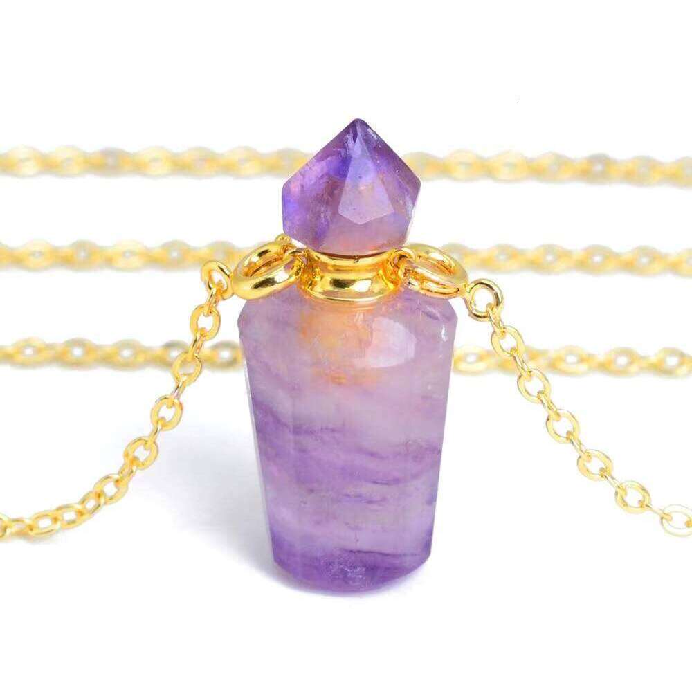 Perfume Pendant Chakra Natural Amethyst Stone Magical Oil Bottle Necklace