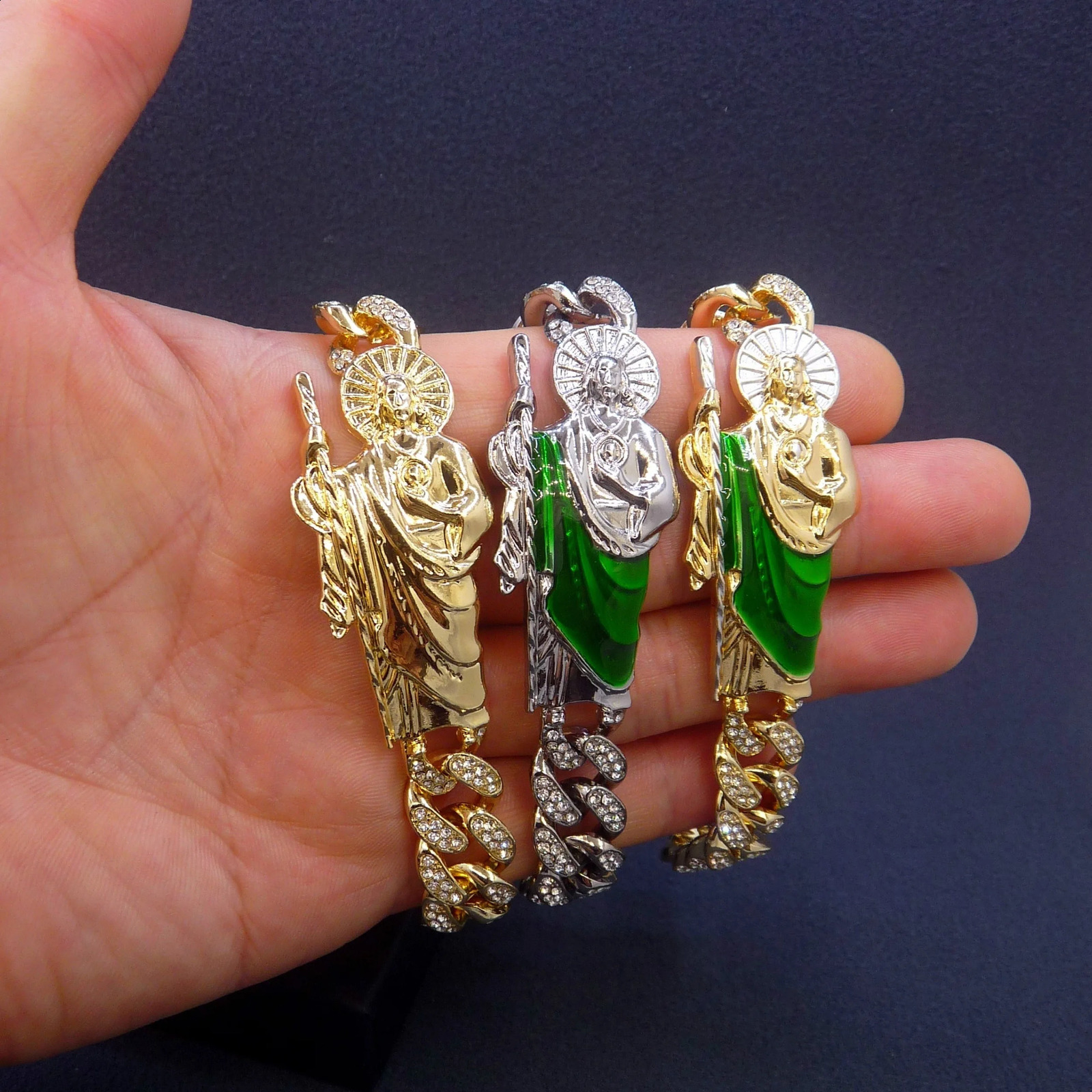 Fashionable Zinc Alloy Cuban Chain Bracelet with Glitter Decoration and Shengling Pendant NonMagnetic NonCoated Jewelry Gift 250707