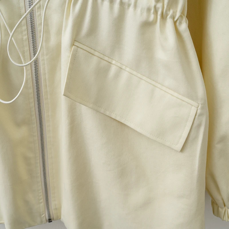 2025 Women Spring Autumn Light Yellow Adjustable waist Zip Jacket 250703