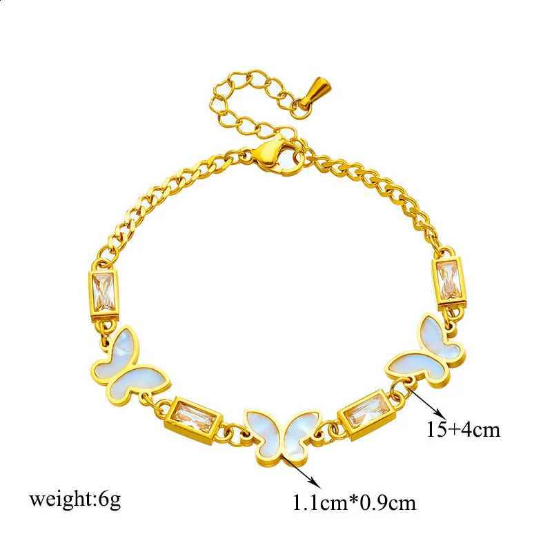 DIEYURO 316L Stainless Steel White Square Crystal Butterfly Charm Bracelet For Women Fashion Girls Bangles Jewelry Gifts 250707