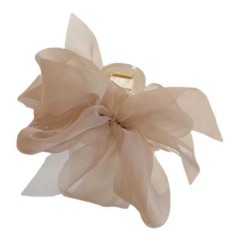 Summer Chiffon Bow Clip Female Ponytail Braid Hair Claw Clip Elegant Large Shark Clip Hair Accessories Gift Headdress Hairpin Y250707