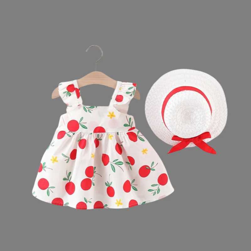 2-Piece Set of Toddler Girls Summer New Suspender Dress Childrens Babys Chest Big Bow Sweet Beach Dress with Hat Included R250707