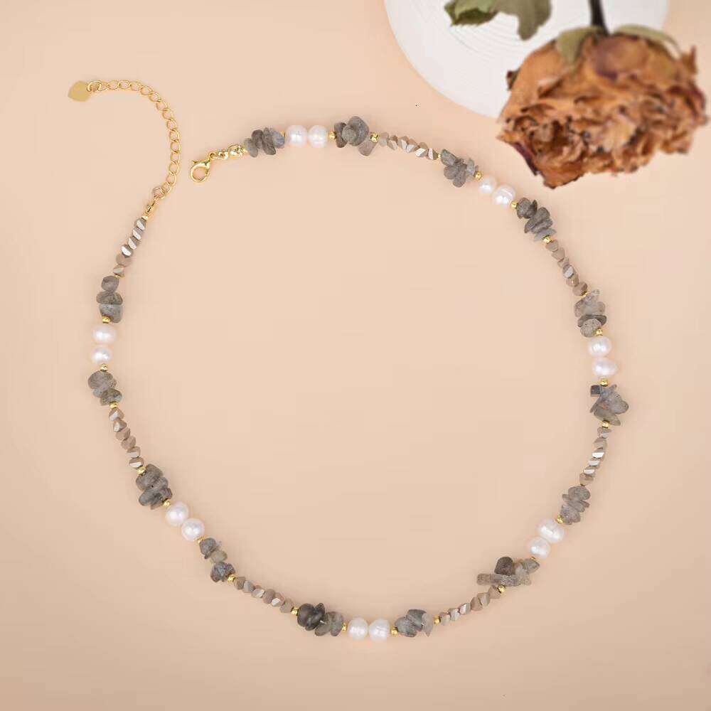 Luxurious Natural Stone Cheetah Quartz Bohemian Elegant Pearl Labrador Handmade Jewelry Necklace Clearance