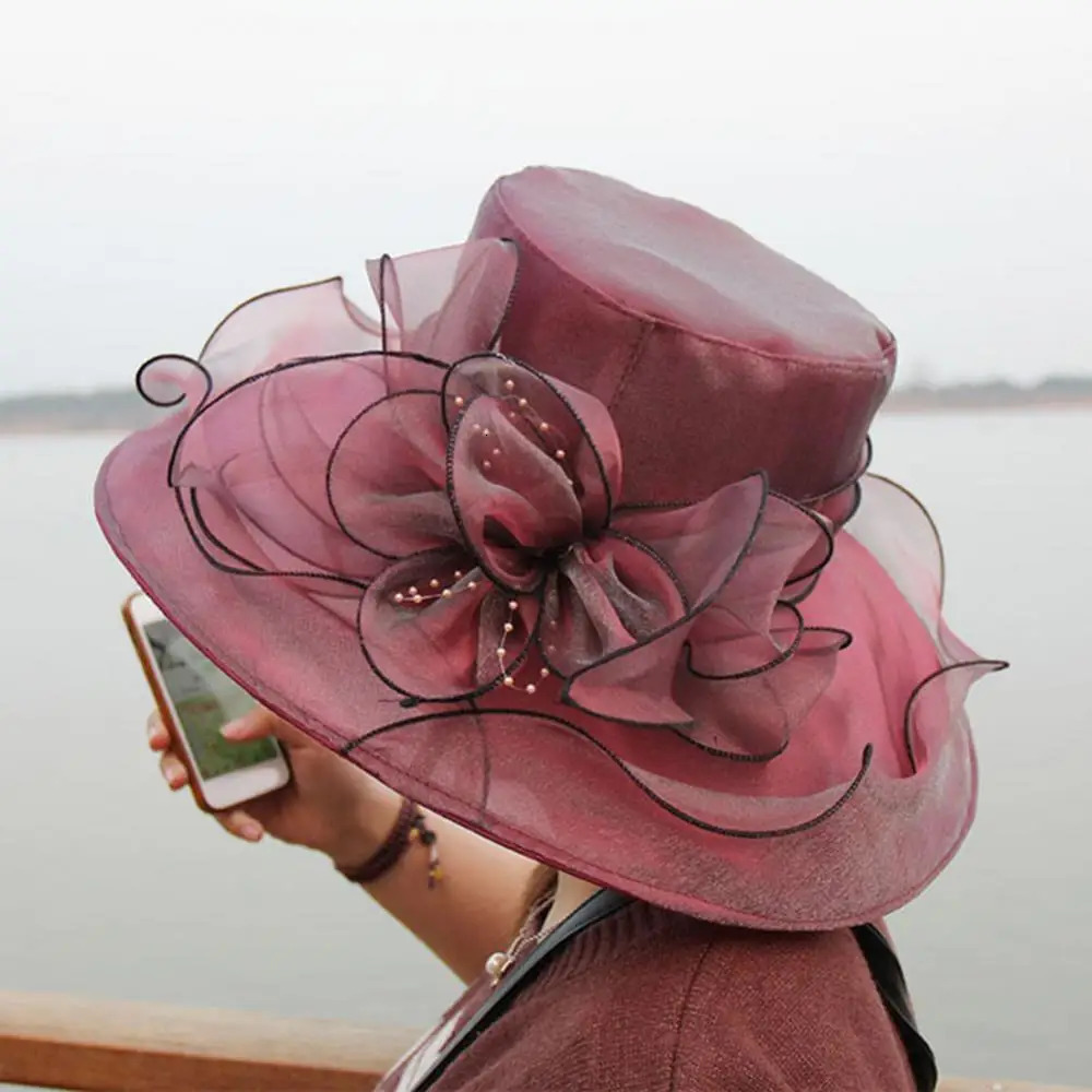 Elegant Bow Wide Brim Bucket Hats Church Hat Fedora Women Summer Foldable Sun Cap Flower Wedding Tea Party Hat 250707