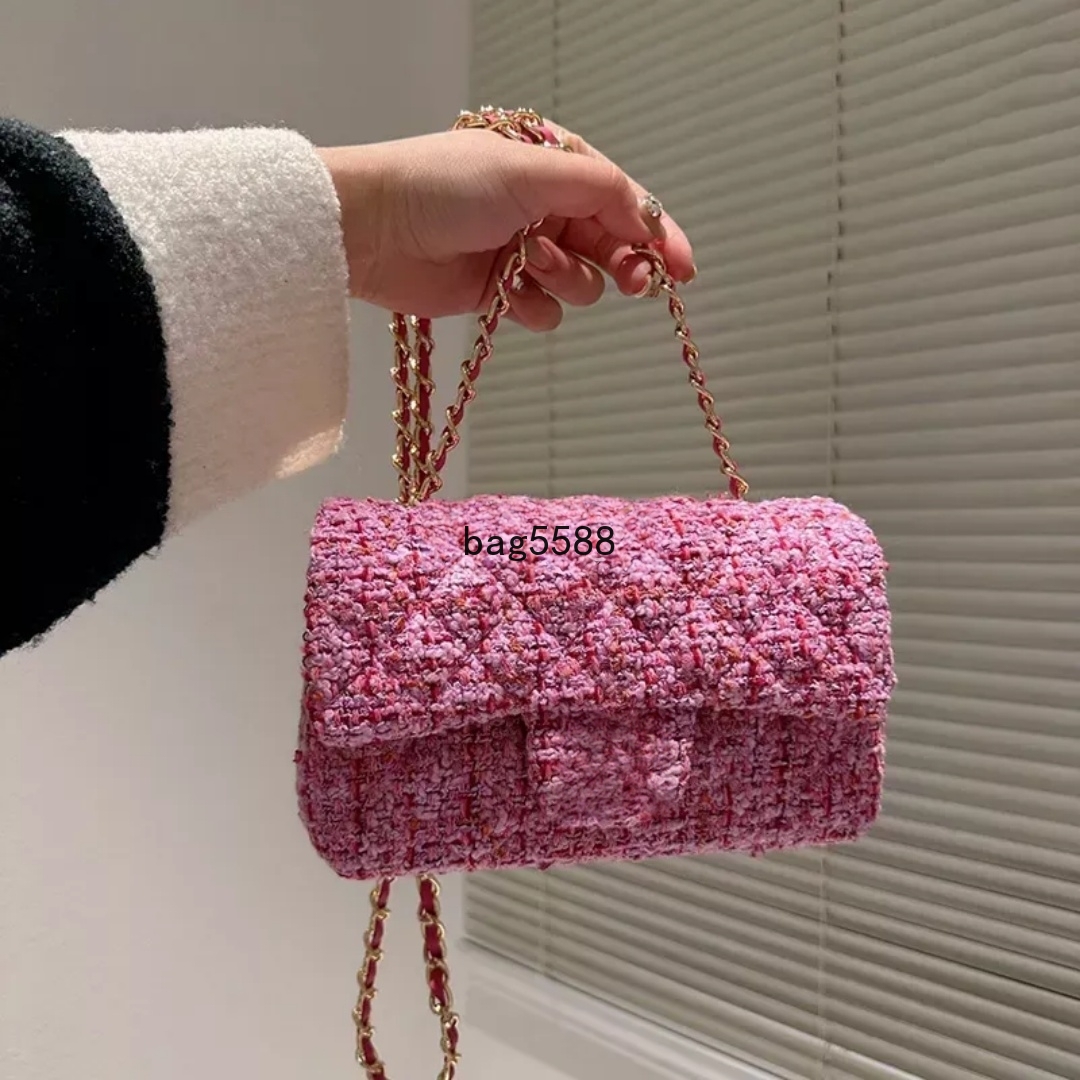 Designer Sqaure Gold Metal Hardware Chain Crossbody Shoulder bag Ladies Classic Mini Flap Tweed Quilted Bags Luxury Turn Lock Designer Handbag