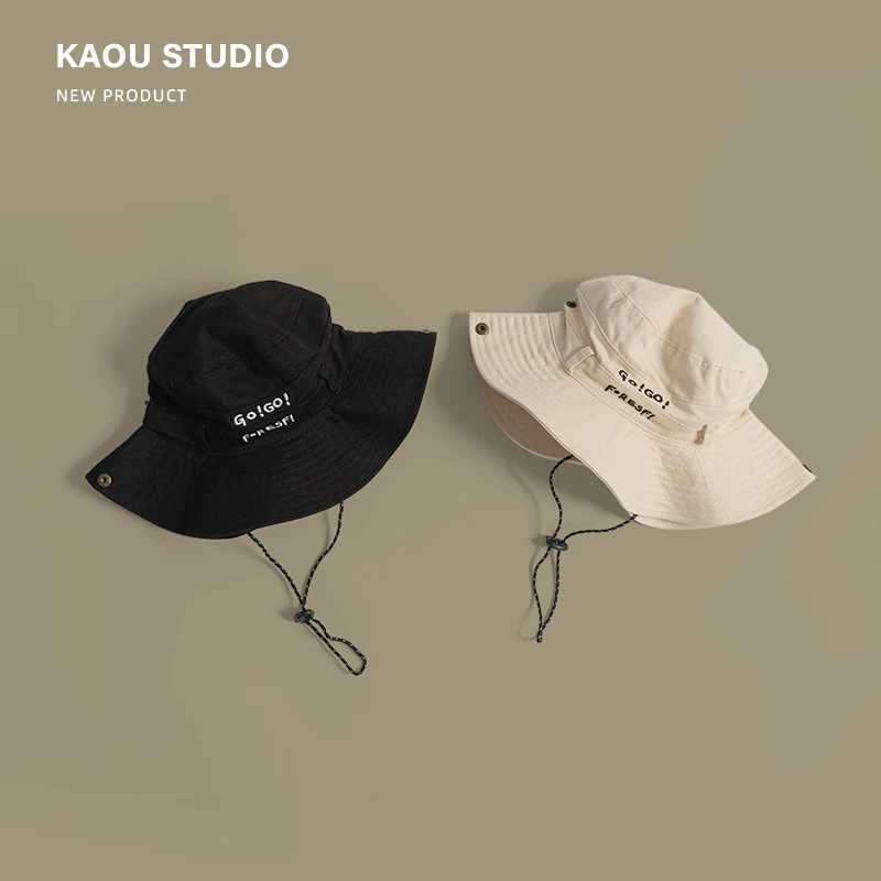Japanese Retro Big Brim Sunshade Mens Caps New Spring and Summer Outdoor Hiking Camping Drawstring Bucket Hats for Women Y250707