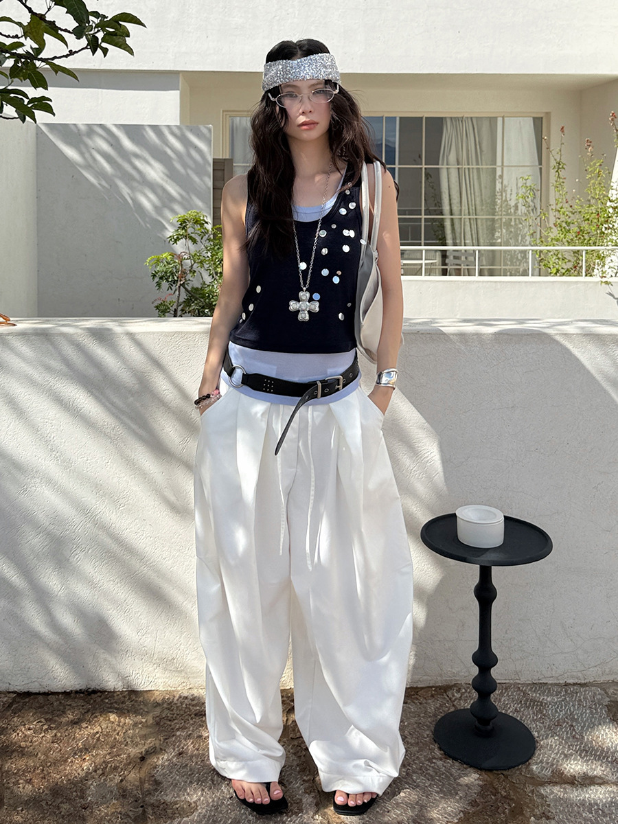 2025 Summer new women's T-shirt fashion street style handmade sequins niche color block two-piece set short sleeved T-shirt new designer T-shirt